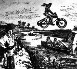 Фантастический рисунок, рекламирующий якобы необычайные возможности мотоцикла Пеннингтона, 1894 год 