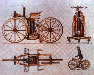 Лист к описанию патента Даймлера на Повозку для верховой езды с бензиновым мотором, 1885 год